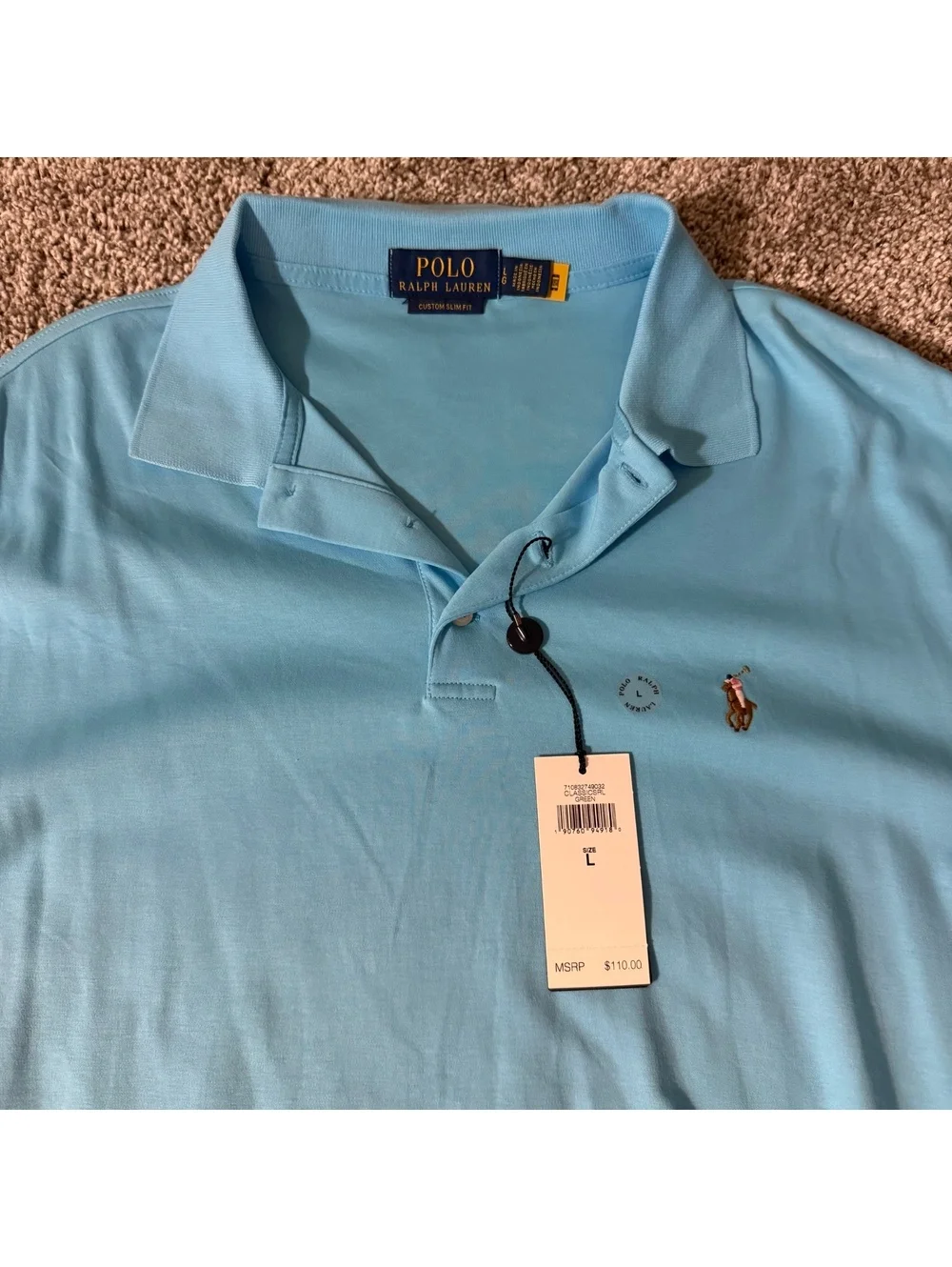Polo Ralph Lauren Classic Fit Blue Cotton Polo Shirt Size Large